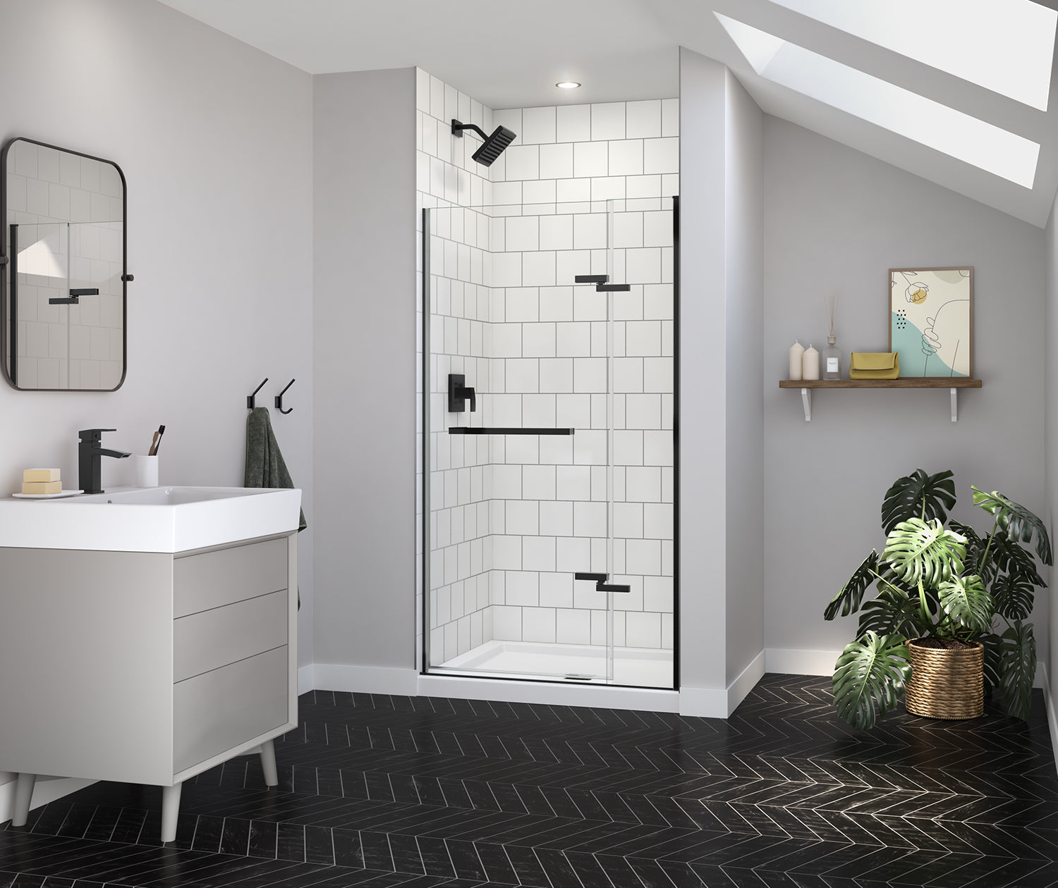 Reveal Sleek 71 38-41 x 71 1/2 in. 8mm Pivot Shower Door for Alcove Installation with Clear glass in Matte Black - Plumbing Market