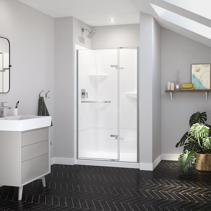 Reveal Sleek 71 41 1/2-44 1/2 x 71 1/2 in. 8mm Pivot Shower Door for Alcove Installation with Clear glass in Chrome - Plumbing Market