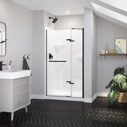 Reveal Sleek 71 41 1/2-44 1/2 x 71 1/2 in. 8mm Pivot Shower Door for Alcove Installation with Clear glass in Matte Black - Plumbing Market