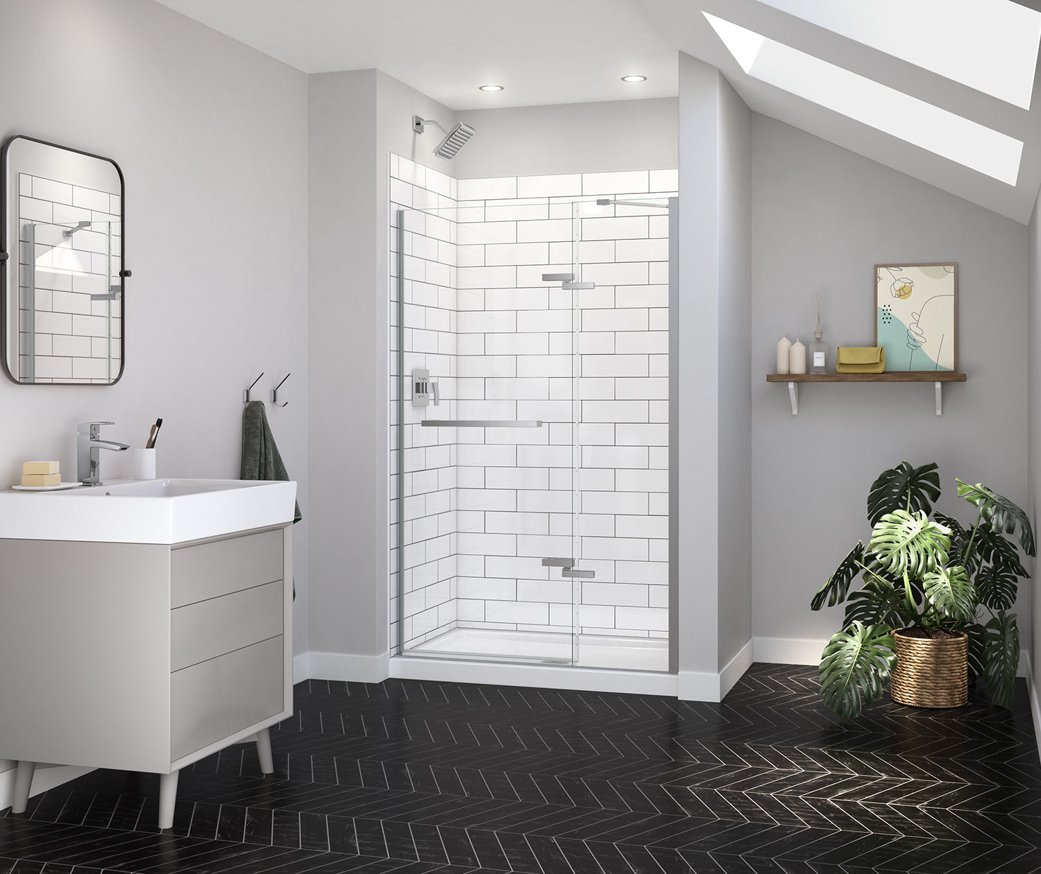 Reveal Sleek 71 44-47 x 71 1/2 in. 8mm Pivot Shower Door for Alcove Installation with Clear glass in Chrome - Plumbing Market