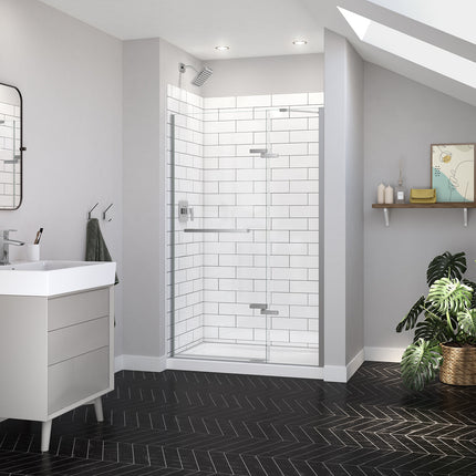 Reveal Sleek 71 44-47 x 71 1/2 in. 8mm Pivot Shower Door for Alcove Installation with Clear glass in Chrome - Plumbing Market