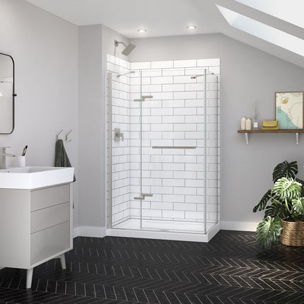 Reveal Sleek 71 44-47 x 71 1/2 in. 8mm Pivot Shower Door for Alcove Installation with Clear glass in Brushed Nickel - Plumbing Market