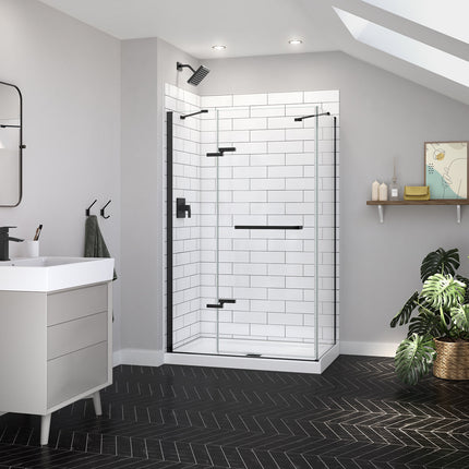 Reveal Sleek 71 44-47 x 71 1/2 in. 8mm Pivot Shower Door for Alcove Installation with Clear glass in Matte Black - Plumbing Market