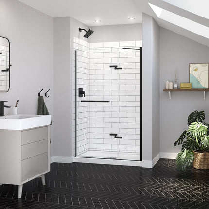 Reveal Sleek 71 44-47 x 71 1/2 in. 8mm Pivot Shower Door for Alcove Installation with Clear glass in Matte Black - Plumbing Market