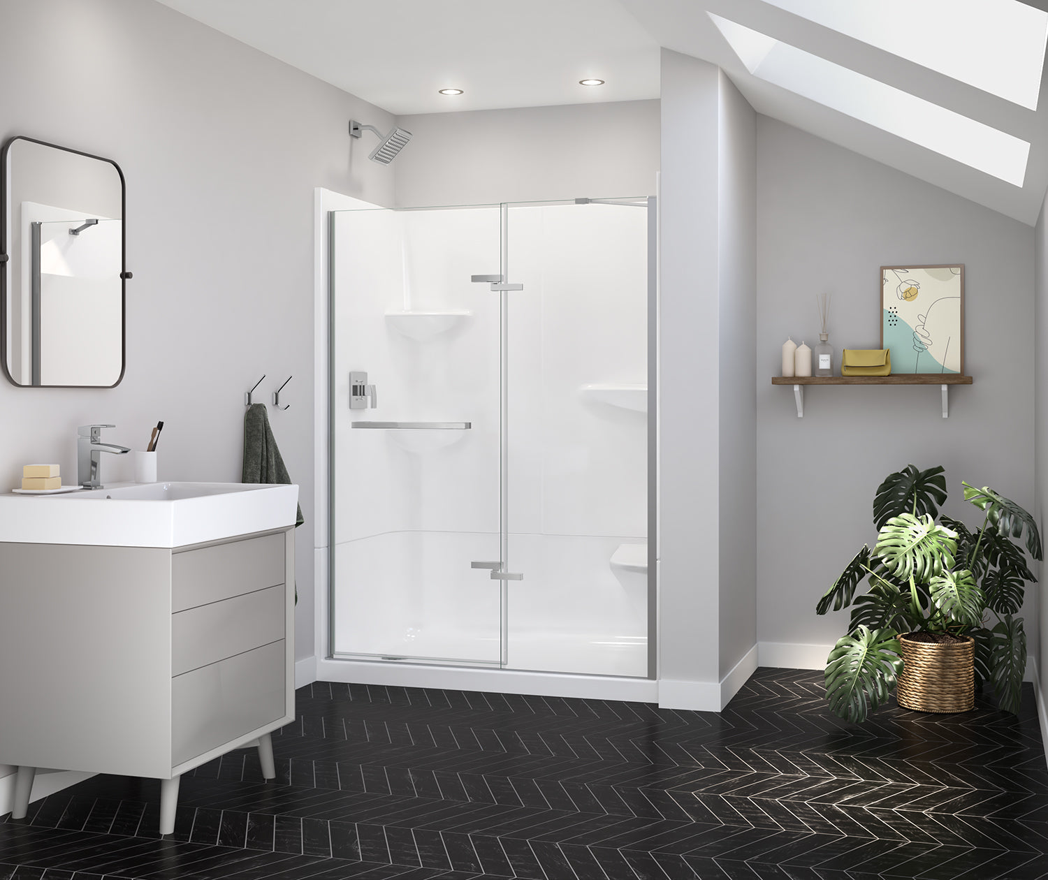 Reveal Sleek 71 51 1/2-54 1/2 x 71 1/2 in. 8mm Pivot Shower Door for Alcove Installation with Clear glass in Chrome - Plumbing Market