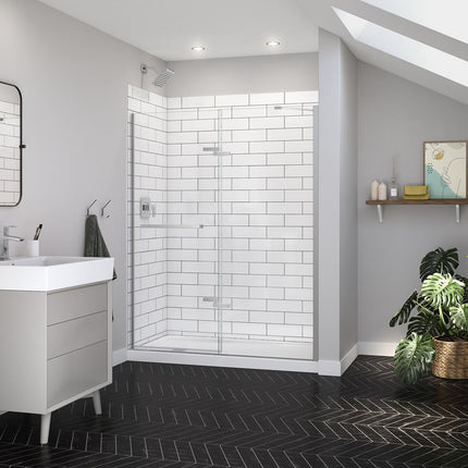 Reveal Sleek 71 56-59 x 71 1/2 in. 8mm Pivot Shower Door for Alcove Installation with Clear glass in Chrome - Plumbing Market