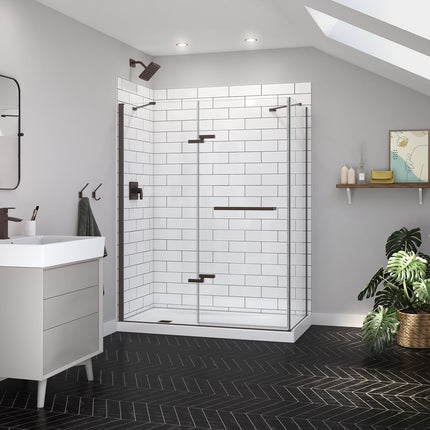 Reveal Sleek 71 56-59 x 71 1/2 in. 8 mm Pivot Shower Door for Alcove Installation with Clear glass in Dark Bronze - Plumbing Market