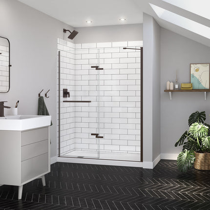 Reveal Sleek 71 56-59 x 71 1/2 in. 8 mm Pivot Shower Door for Alcove Installation with Clear glass in Dark Bronze - Plumbing Market