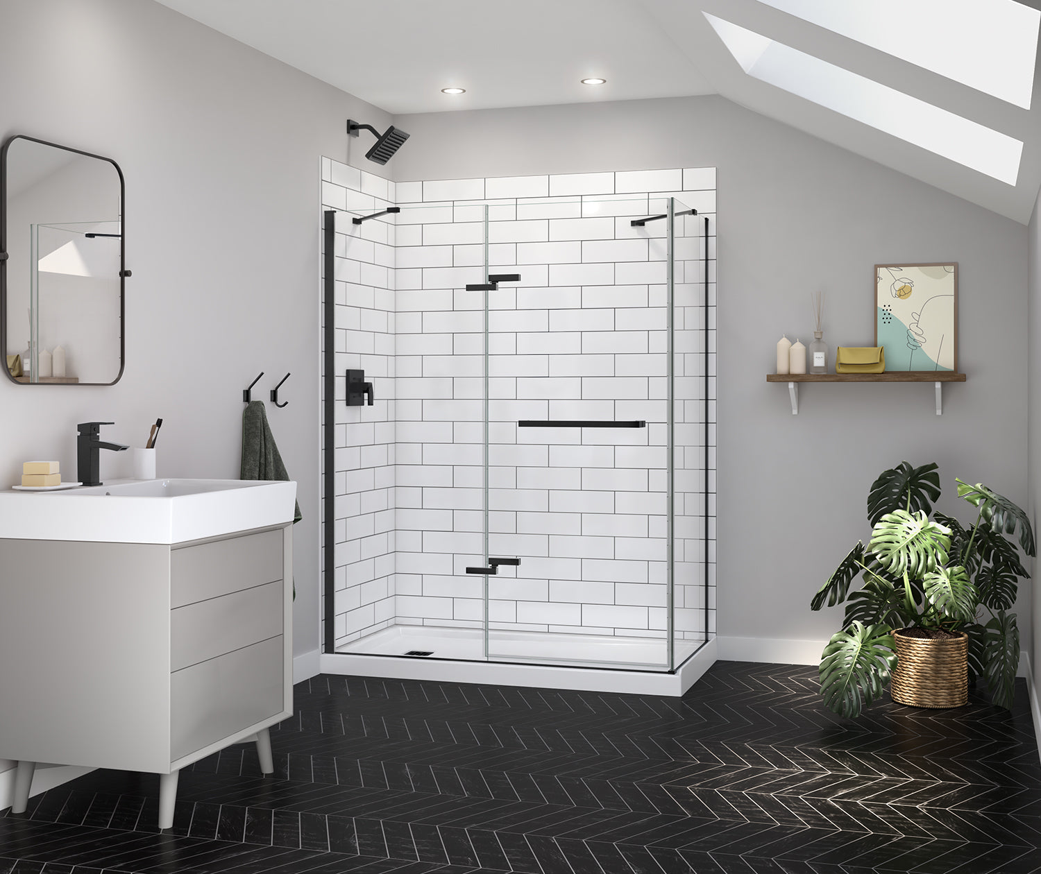 Reveal Sleek 71 56-59 x 71 1/2 in. 8mm Pivot Shower Door for Alcove Installation with Clear glass in Matte Black - Plumbing Market