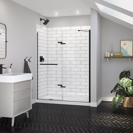 Reveal Sleek 71 56-59 x 71 1/2 in. 8mm Pivot Shower Door for Alcove Installation with Clear glass in Matte Black - Plumbing Market