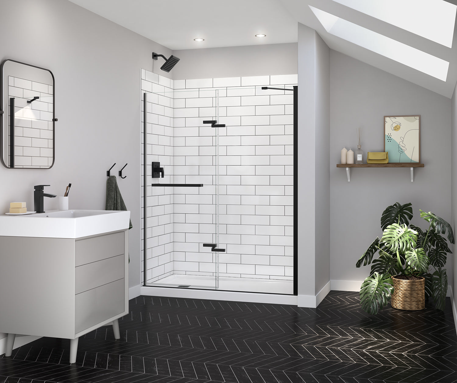 Reveal Sleek 71 56-59 x 71 1/2 in. 8mm Pivot Shower Door for Alcove Installation with Clear glass in Matte Black - Plumbing Market