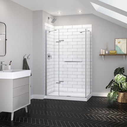 Reveal Sleek 71 Return Panel for 32 in. Base with Clear glass in Chrome - Plumbing Market