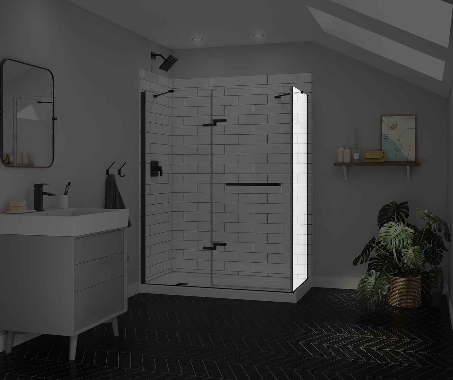 Reveal Sleek 71 Return Panel for 32 in. Base with Clear glass in Matte Black - Plumbing Market