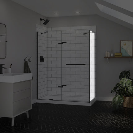 Reveal Sleek 71 Return Panel for 32 in. Base with Clear glass in Matte Black - Plumbing Market