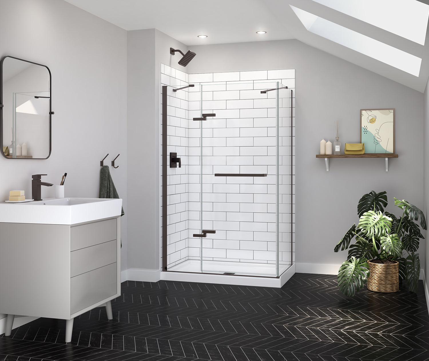 Reveal Sleek 71 Return Panel for 34 in. Base with Clear glass in Dark Bronze - Plumbing Market