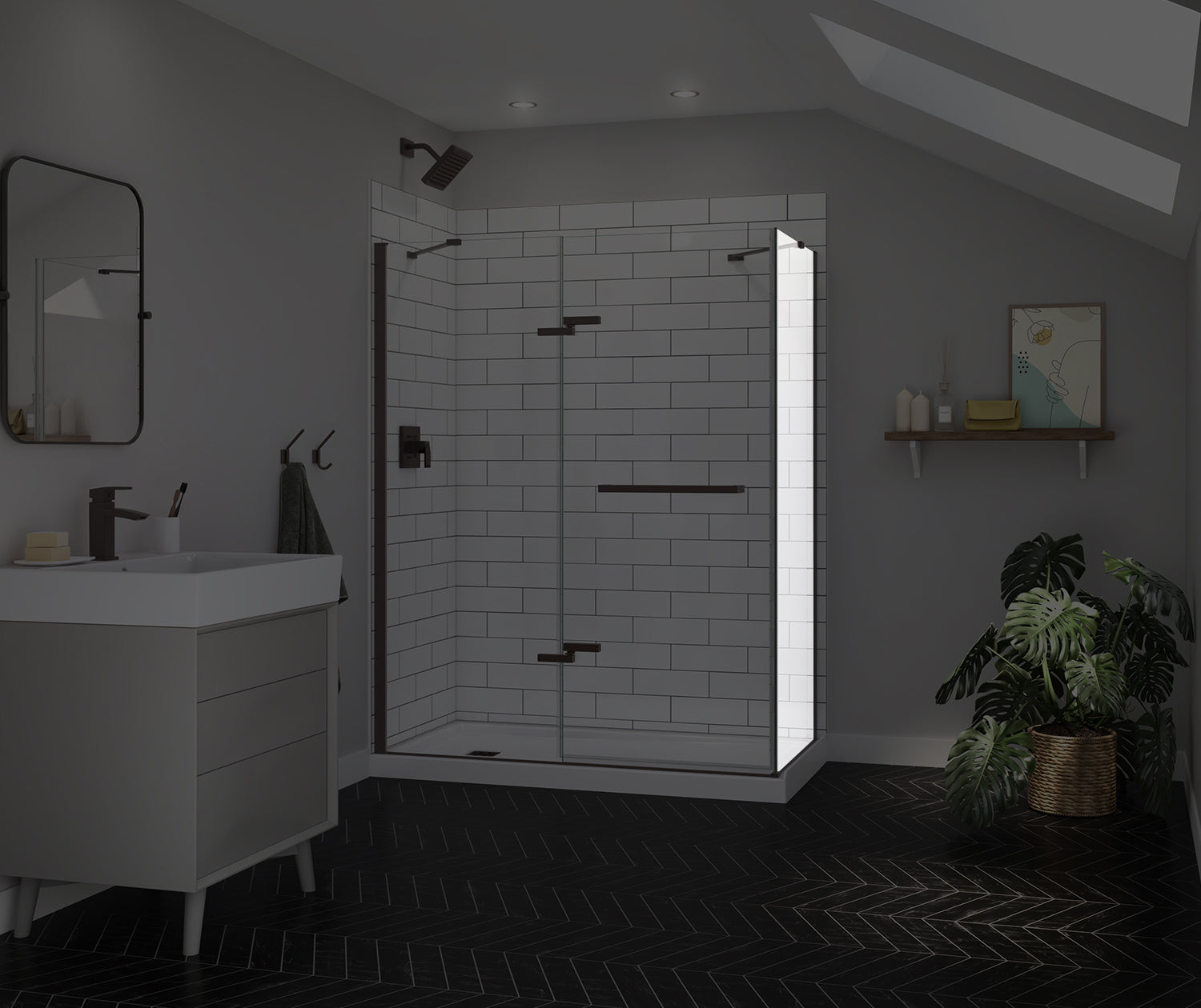 Reveal Sleek 71 Return Panel for 34 in. Base with Clear glass in Dark Bronze - Plumbing Market