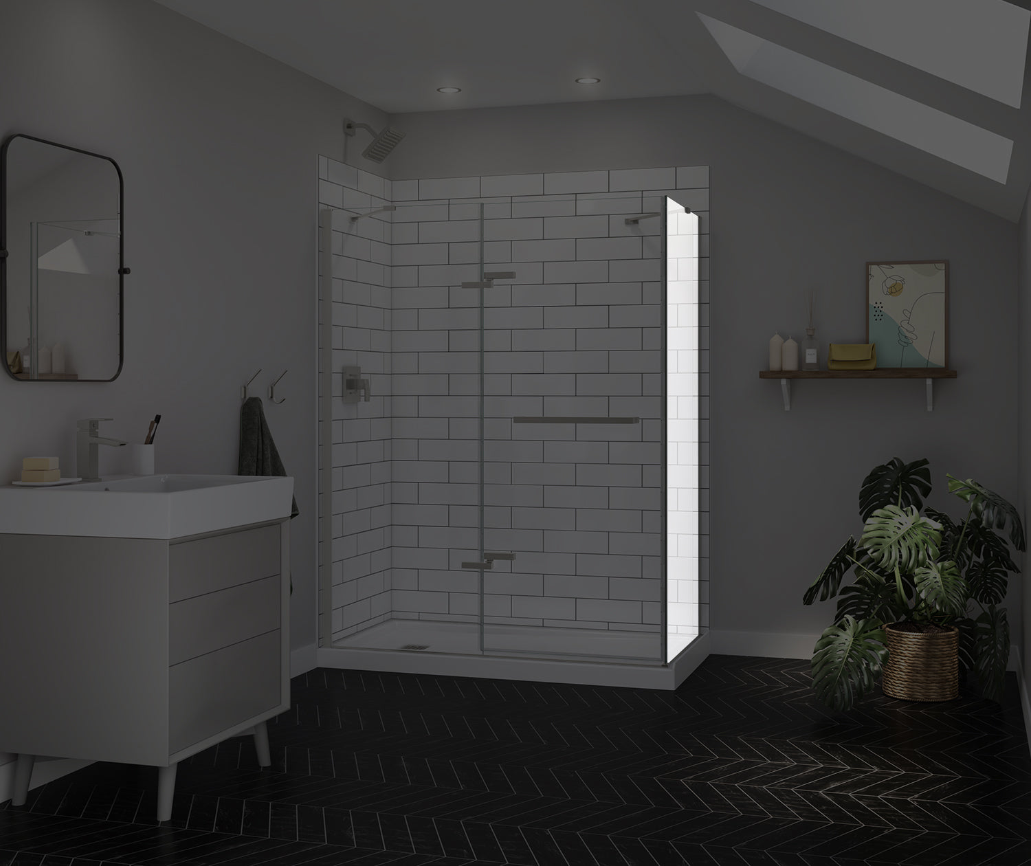 Reveal Sleek 71 Return Panel for 34 in. Base with Clear glass in Brushed Nickel - Plumbing Market