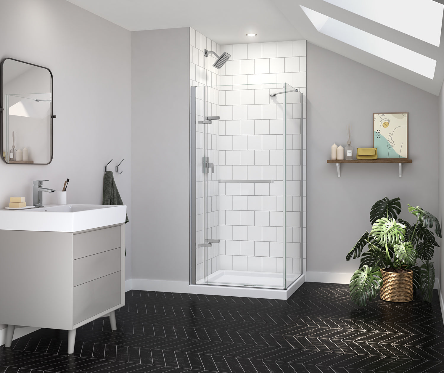 Reveal Sleek 71 Return Panel for 36 in. Base with Clear glass in Chrome - Plumbing Market