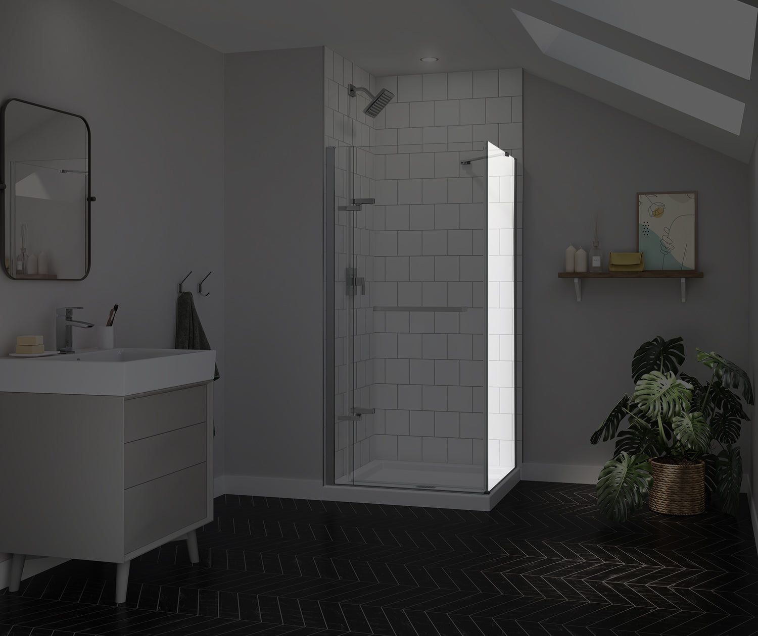 Reveal Sleek 71 Return Panel for 36 in. Base with Clear glass in Chrome - Plumbing Market