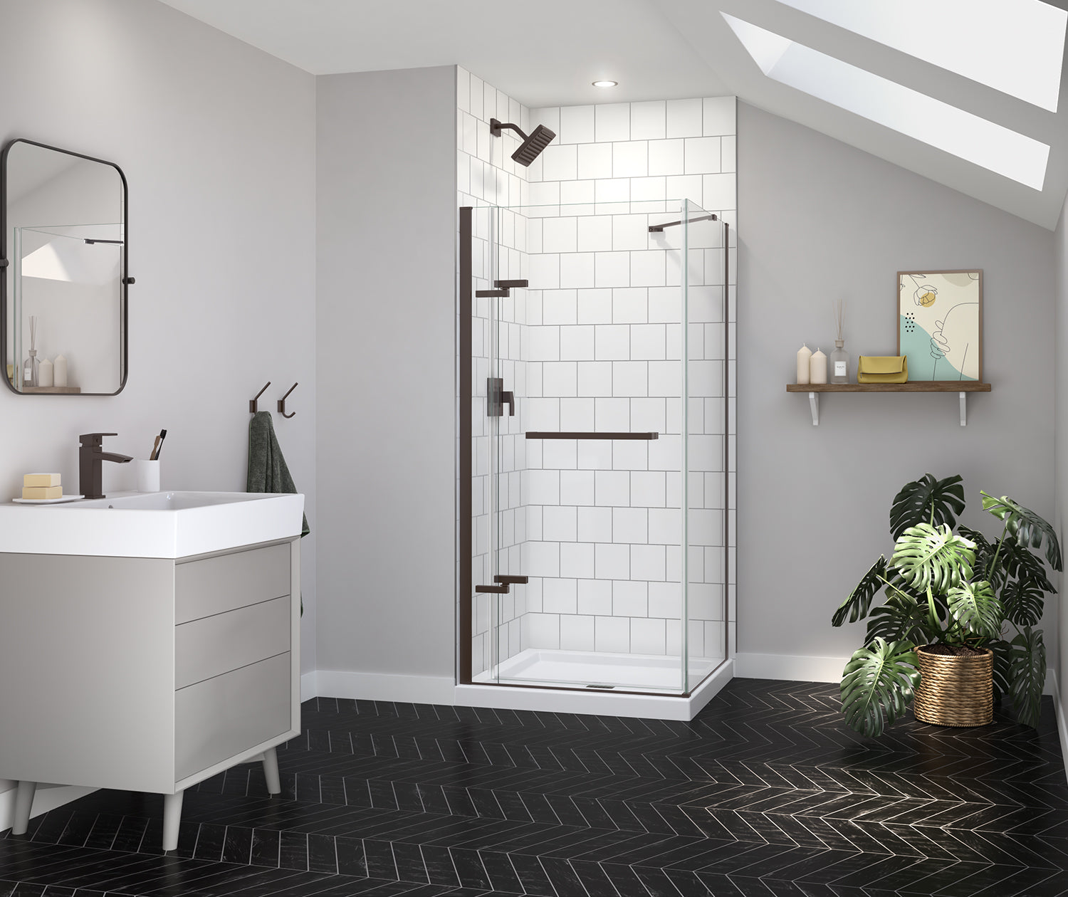Reveal Sleek 71 Return Panel for 36 in. Base with Clear glass in Dark Bronze - Plumbing Market