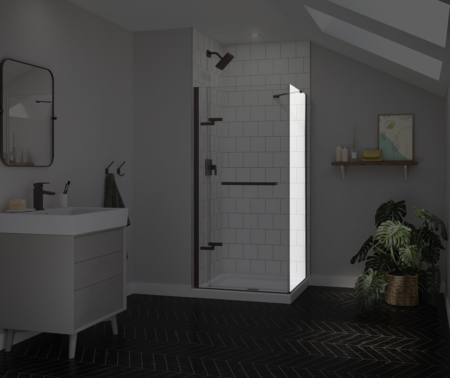 Reveal Sleek 71 Return Panel for 36 in. Base with Clear glass in Dark Bronze - Plumbing Market
