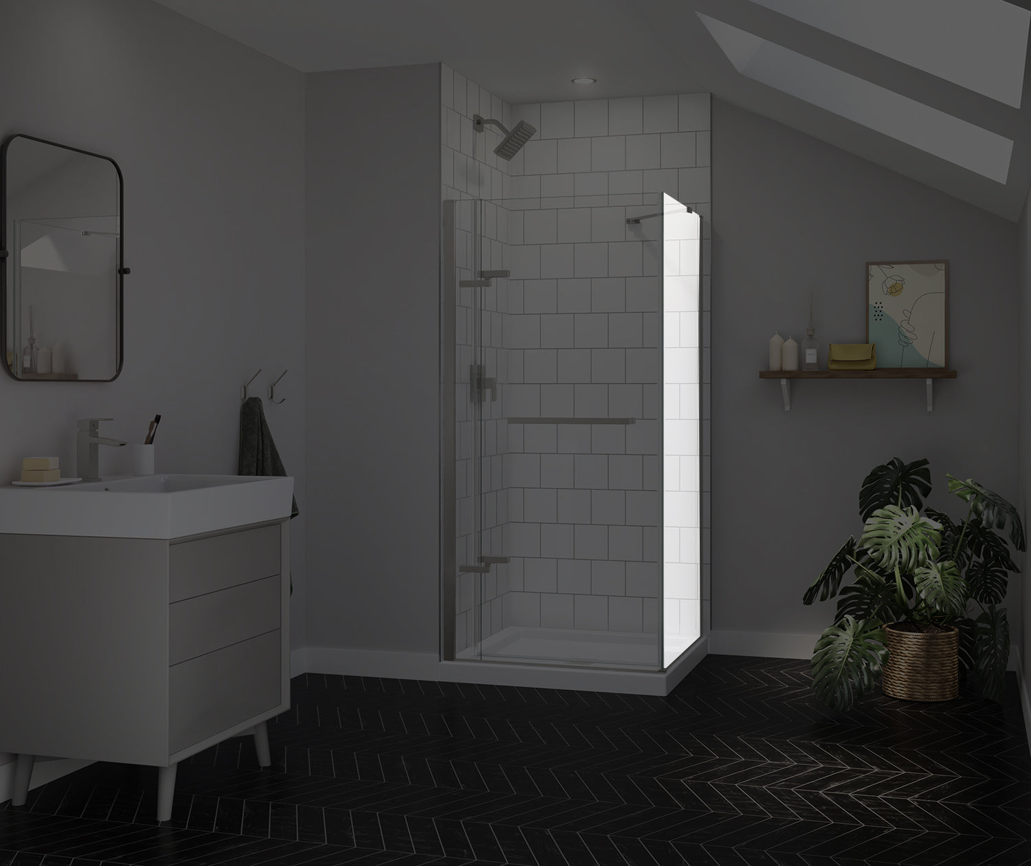 Reveal Sleek 71 Return Panel for 36 in. Base with Clear glass in Brushed Nickel - Plumbing Market