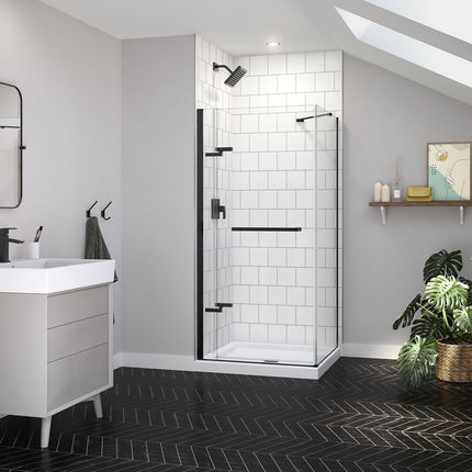 Reveal Sleek 71 Return Panel for 36 in. Base with Clear glass in Matte Black - Plumbing Market