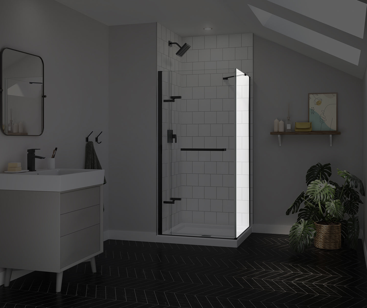 Reveal Sleek 71 Return Panel for 36 in. Base with Clear glass in Matte Black - Plumbing Market