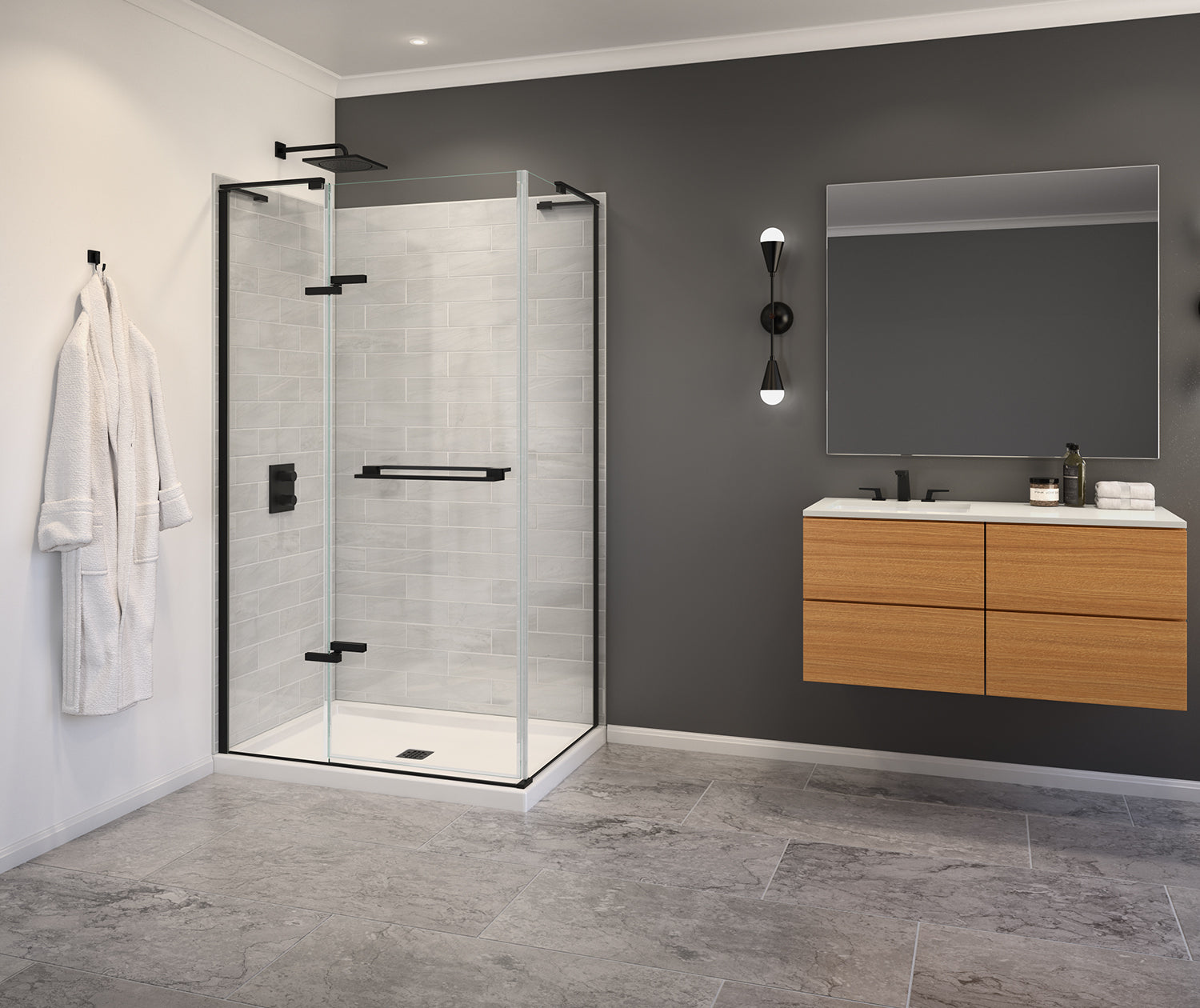 Capella 78 44-47 x 78 in. 8 mm Pivot Shower Door for Alcove Installation with GlassShield® glass in Matte Black - Plumbing Market