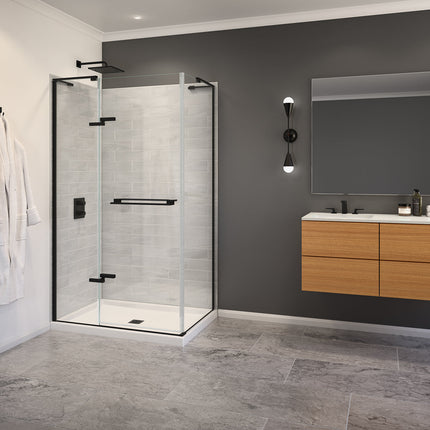 Capella 78 44-47 x 78 in. 8 mm Pivot Shower Door for Alcove Installation with GlassShield® glass in Matte Black - Plumbing Market