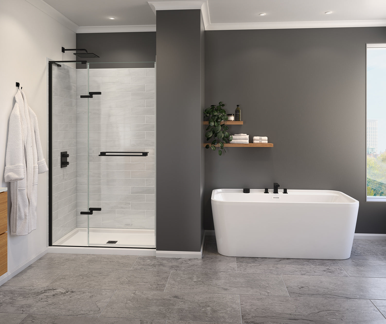 Capella 78 44-47 x 78 in. 8 mm Pivot Shower Door for Alcove Installation with GlassShield® glass in Matte Black - Plumbing Market