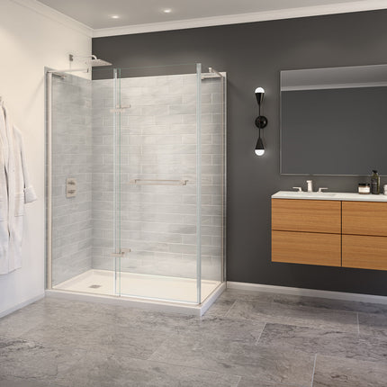 Capella 78 56-59 x 78 in. 8 mm Pivot Shower Door for Alcove Installation with GlassShield® glass in Brushed Nickel - Plumbing Market