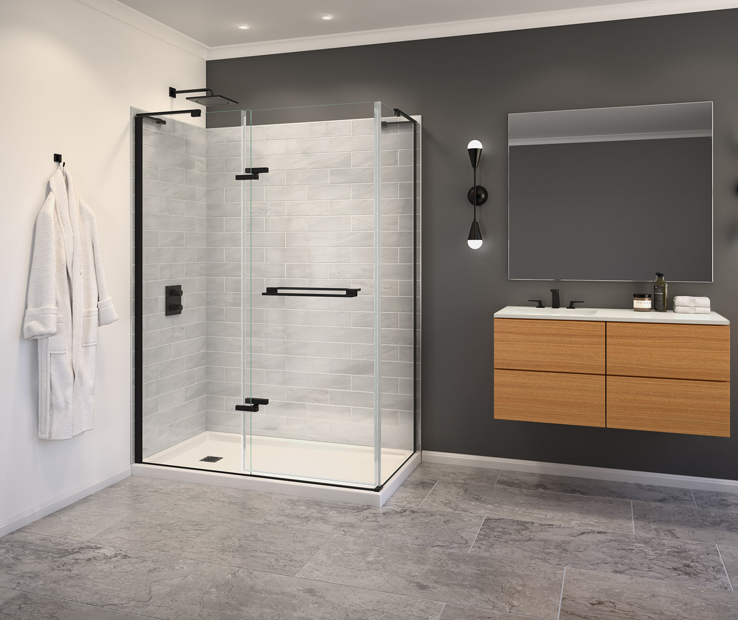 Capella 78 56-59 x 78 in. 8 mm Pivot Shower Door for Alcove Installation with GlassShield® glass in Matte Black - Plumbing Market