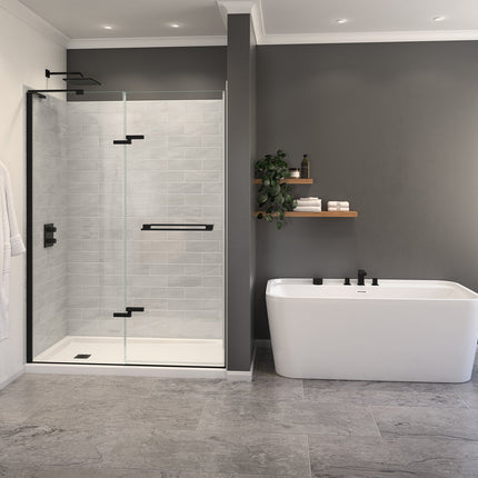 Capella 78 56-59 x 78 in. 8 mm Pivot Shower Door for Alcove Installation with GlassShield® glass in Matte Black - Plumbing Market