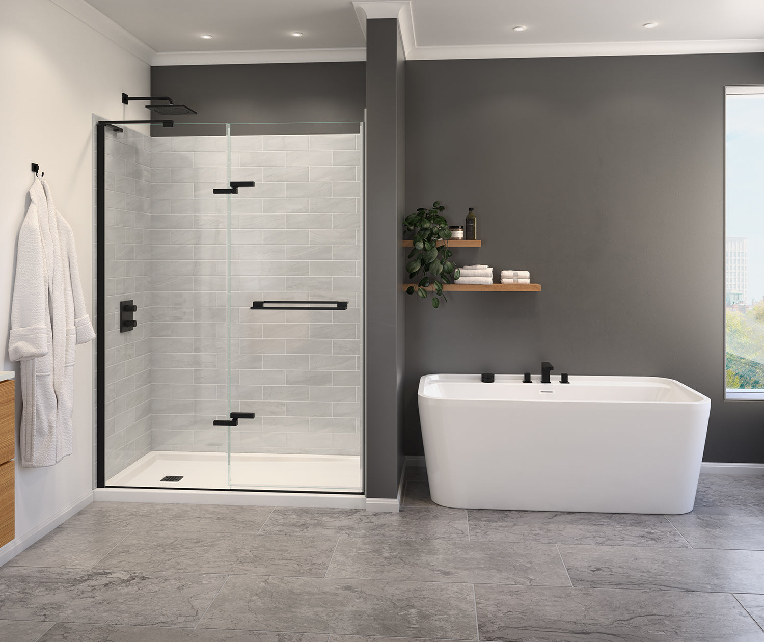 Capella 78 56-59 x 78 in. 8 mm Pivot Shower Door for Alcove Installation with GlassShield® glass in Matte Black - Plumbing Market