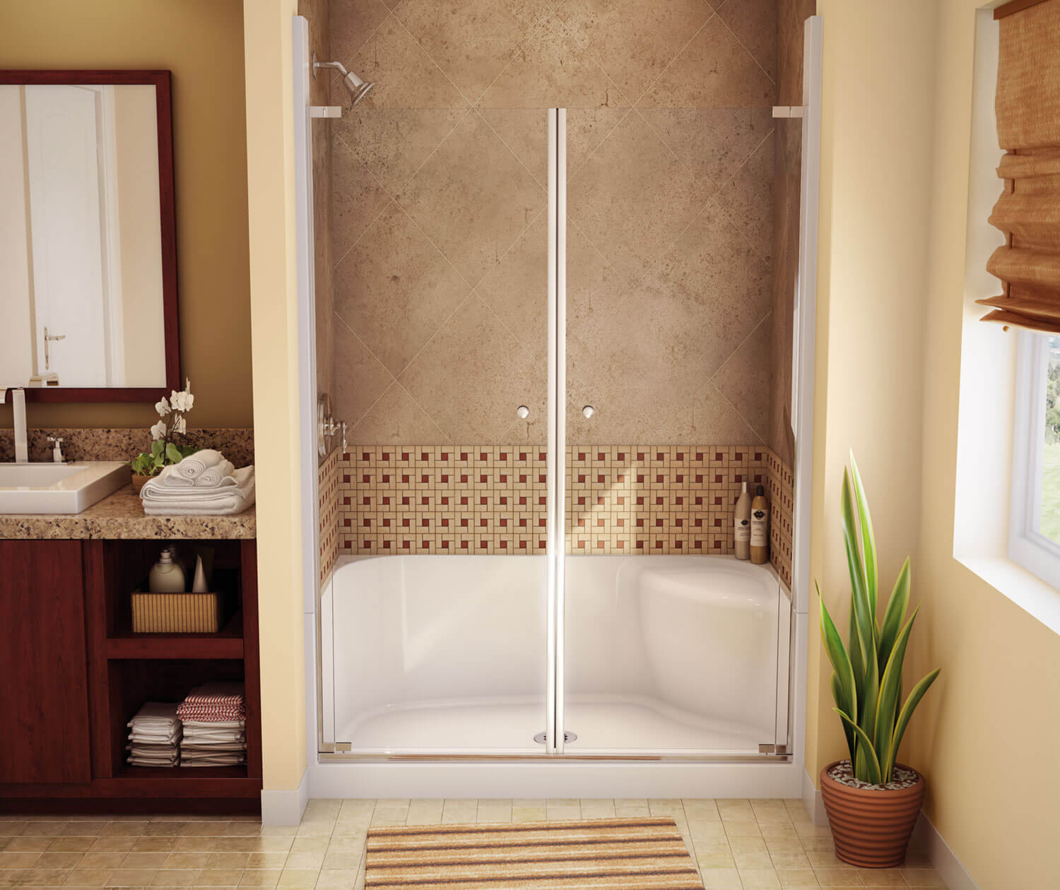 Essence Base 3448 AcrylX Alcove Shower Base with Center Drain in White - Plumbing Market