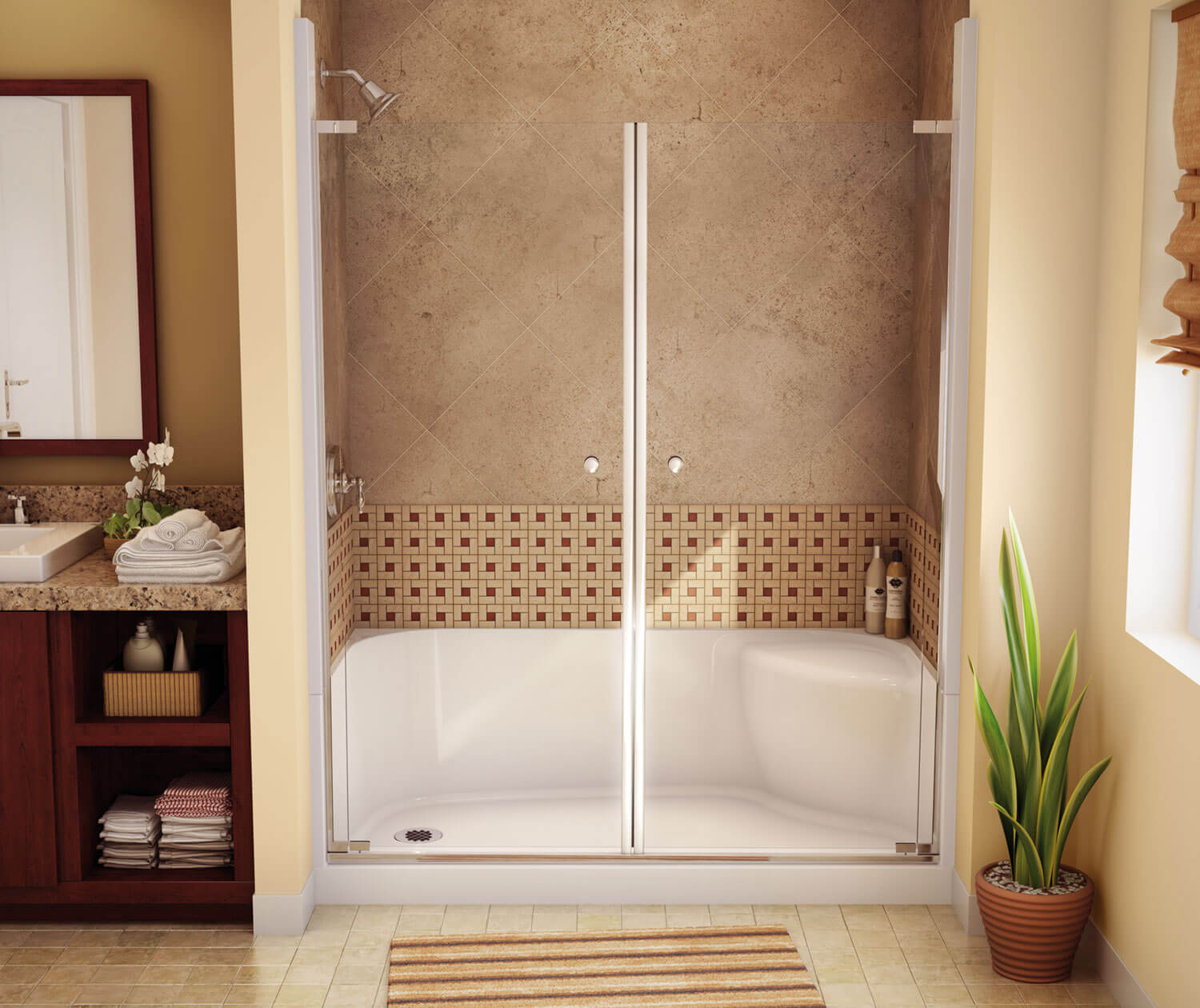 Essence base 3060 AcrylX Alcove Shower Base with Center Drain in White - Plumbing Market