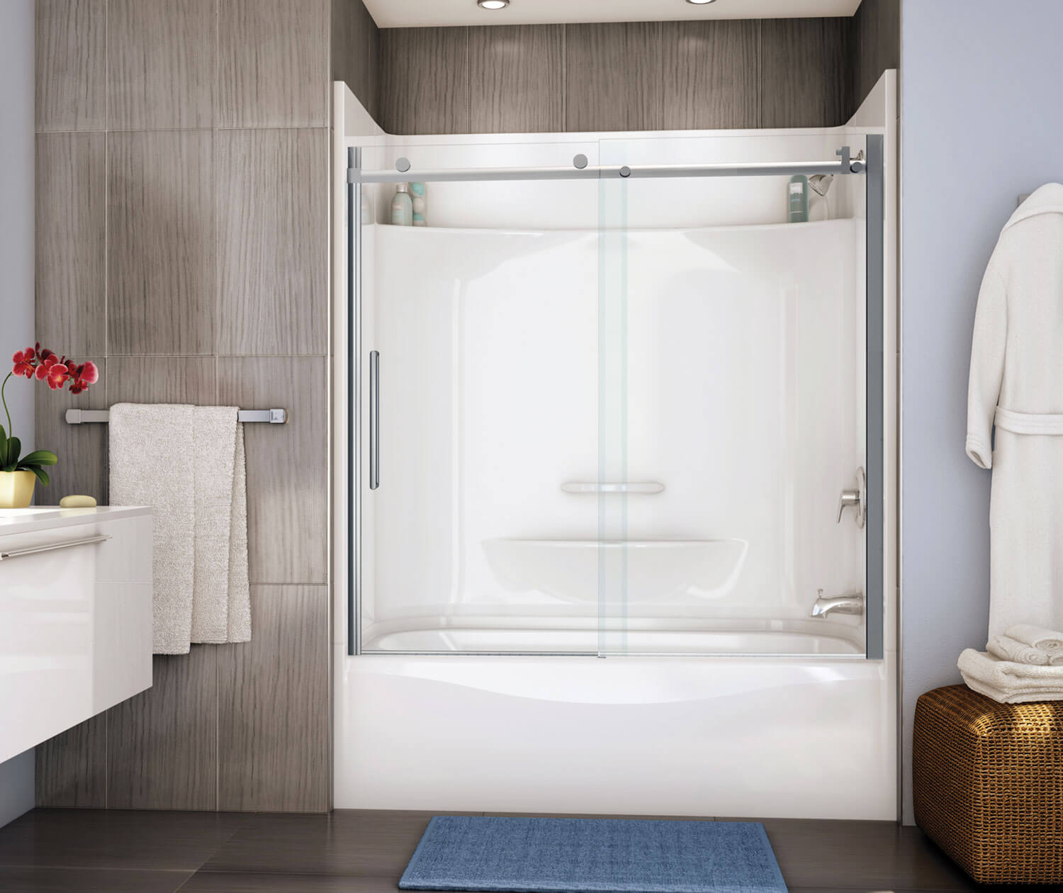 Essence TS-6030 AFR AcrylX Alcove Left-Hand Drain Four-Piece Tub Shower in White - Plumbing Market