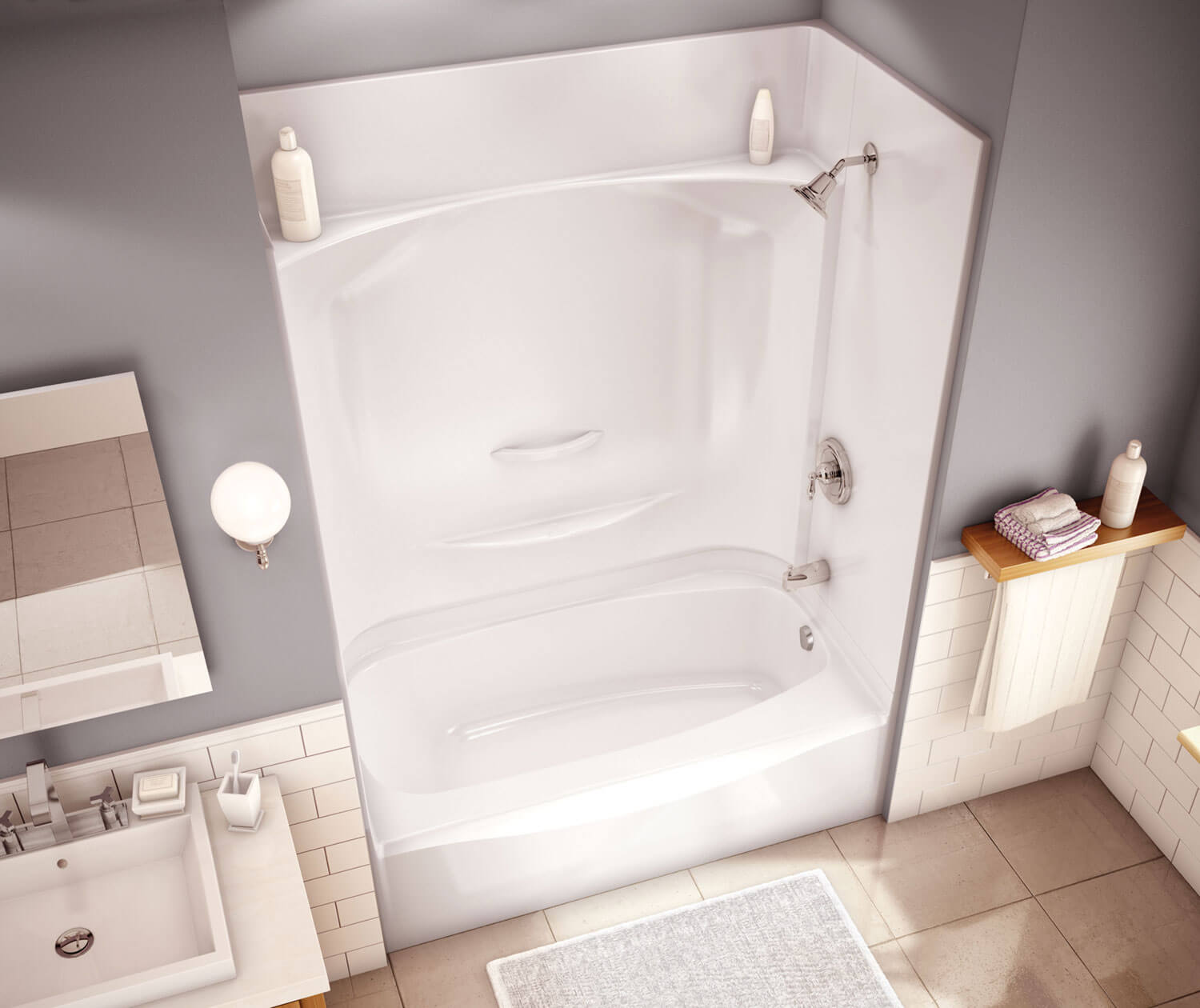 Essence TS-6032 AcrylX Alcove Left-Hand Drain Four-Piece Tub Shower in White - Plumbing Market