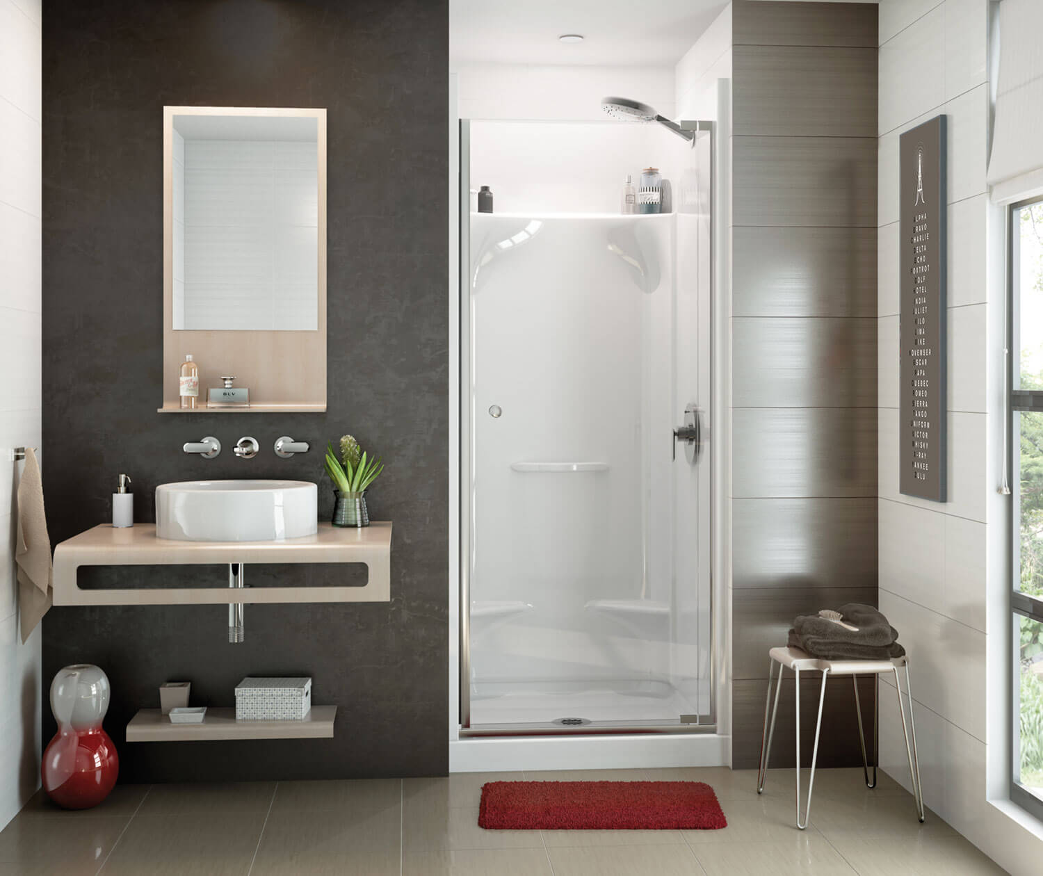 Essence SH-3232 AcrylX Alcove Center Drain Four-Piece Shower in White - Plumbing Market