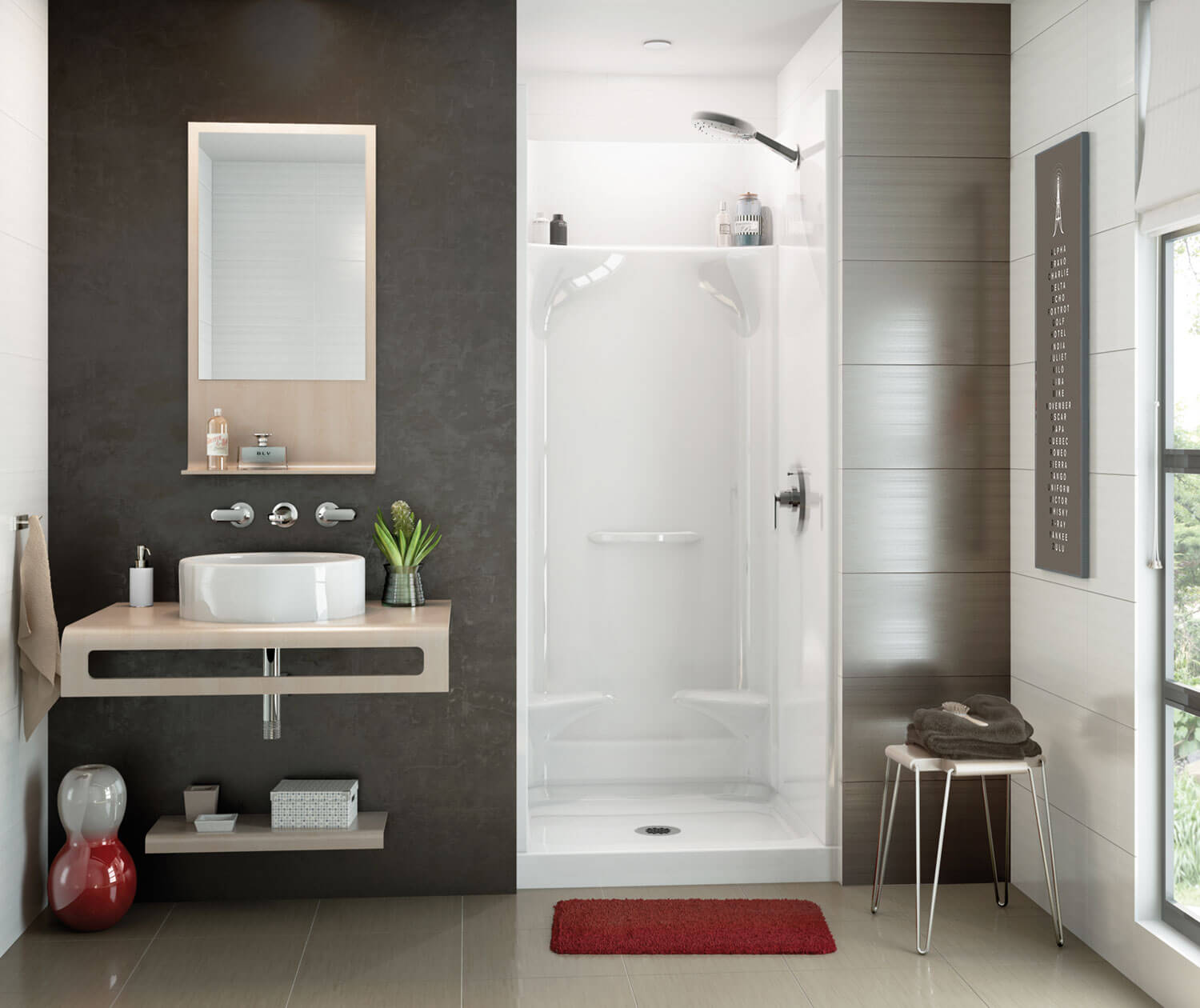 Essence SH-3232 AcrylX Alcove Center Drain Four-Piece Shower in White - Plumbing Market