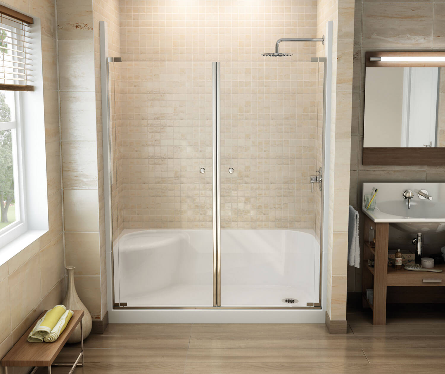 Essence SH-6034 AcrylX Alcove Center Drain Four-Piece Shower in White - Plumbing Market