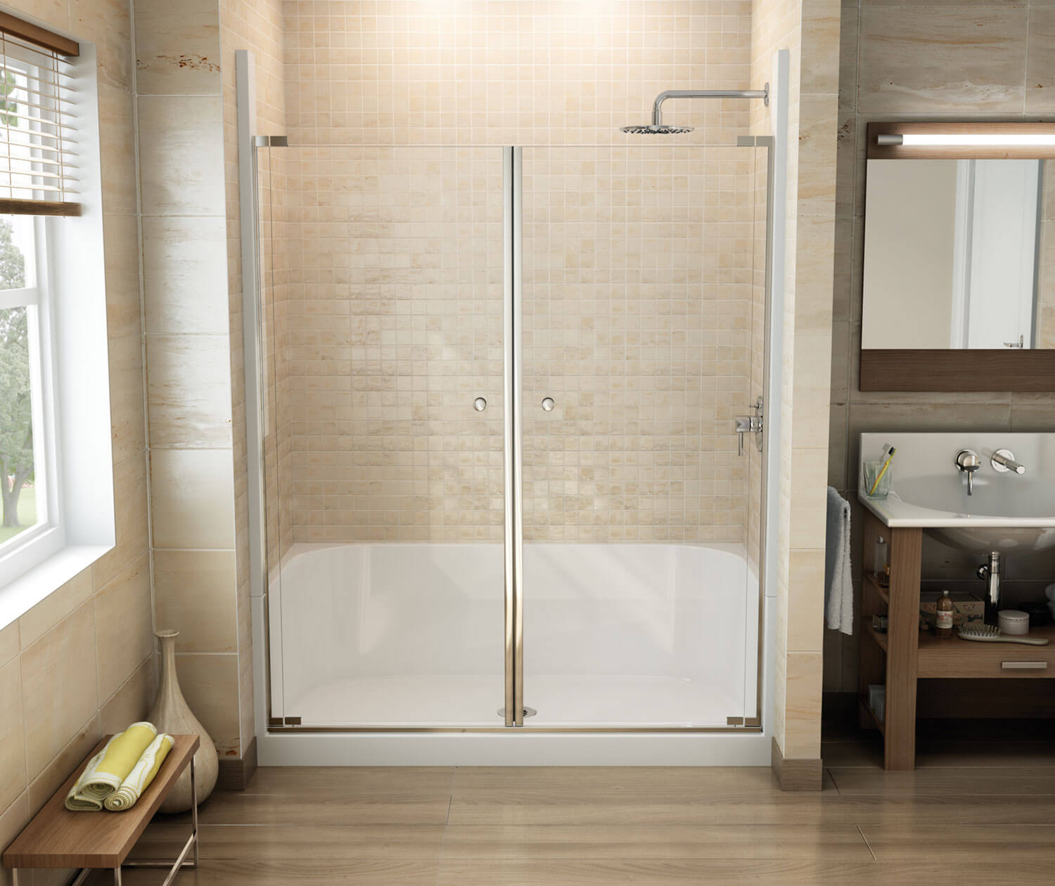 Essence SH-6034 AcrylX Alcove Center Drain Four-Piece Shower in White - Plumbing Market