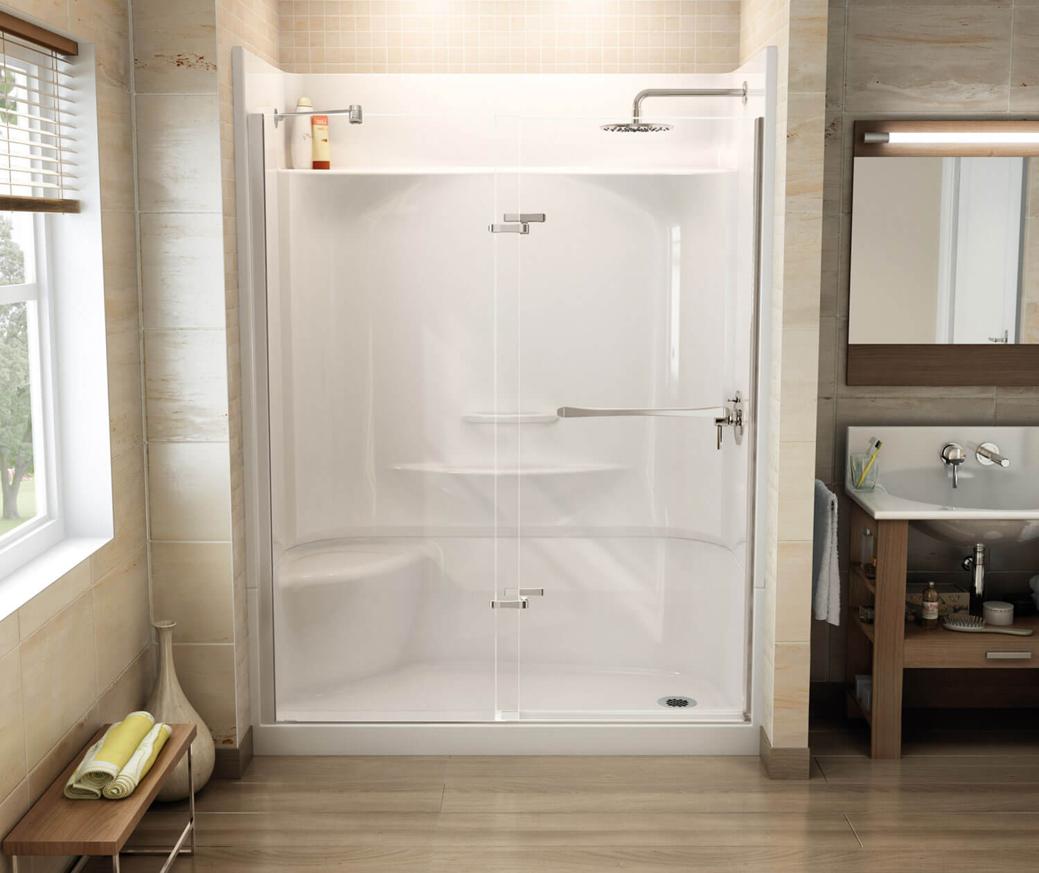 Essence SH-6034 AcrylX Alcove Center Drain Four-Piece Shower in White - Plumbing Market