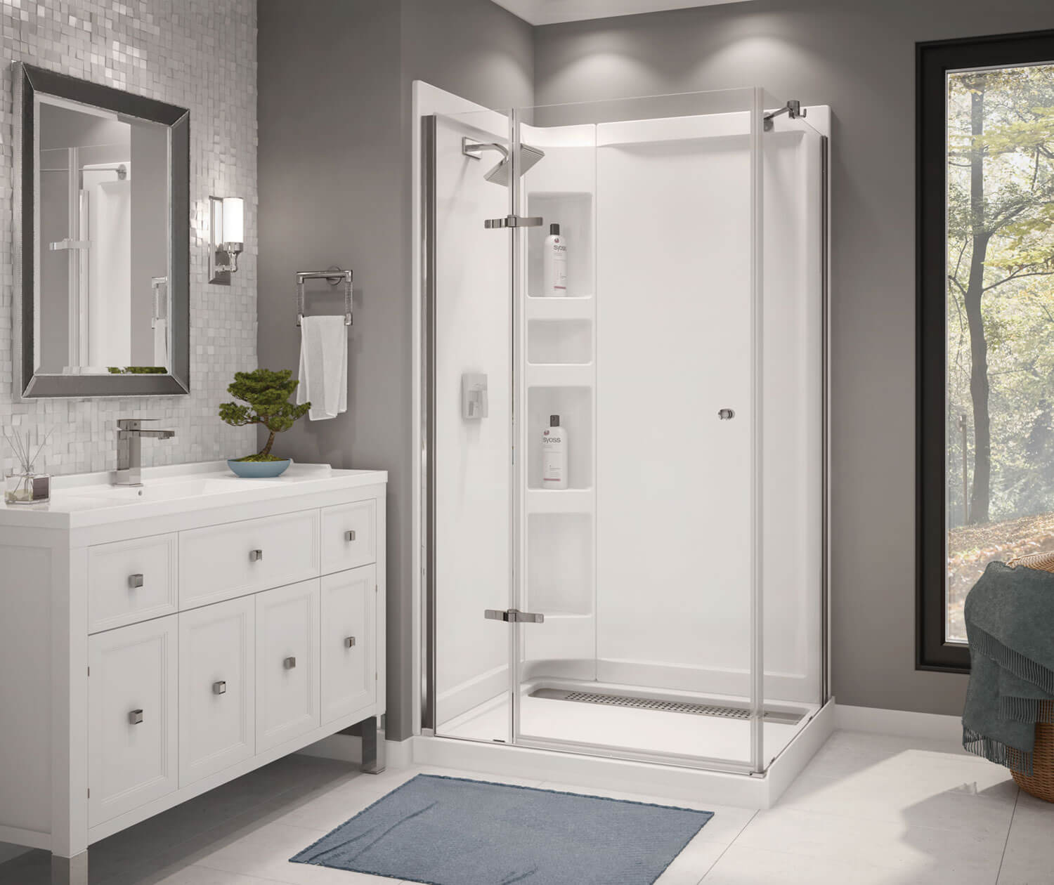 Maax Athena 34 x 42 Acrylic Center Drain Shower Kit in White with Clear glass  in Chrome 300008-900-084-000 - Plumbing Market