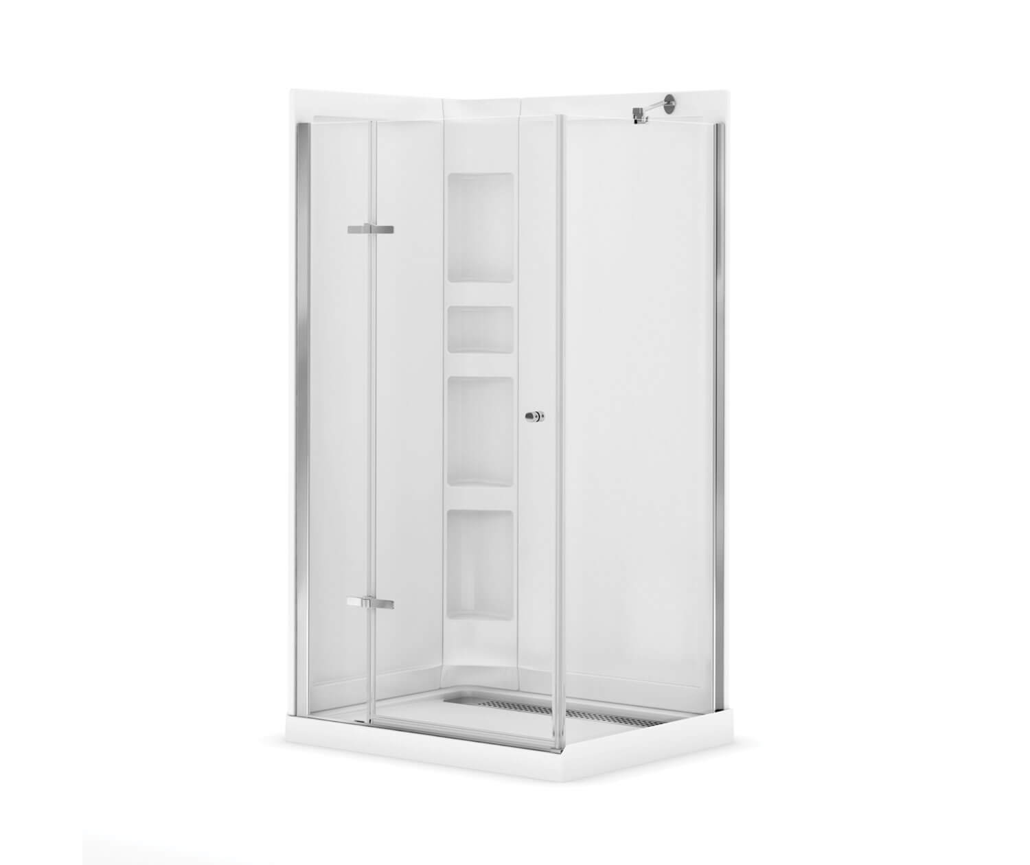 Maax Athena 34 x 42 Acrylic Center Drain Shower Kit in White with Clear glass  in Chrome 300008-900-084-000 - Plumbing Market
