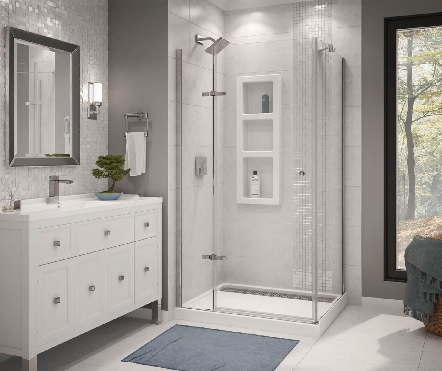 Maax Athena 34 x 42 Acrylic Center Drain Shower Kit in White with Clear glass  in Chrome 300008-900-084-000 - Plumbing Market