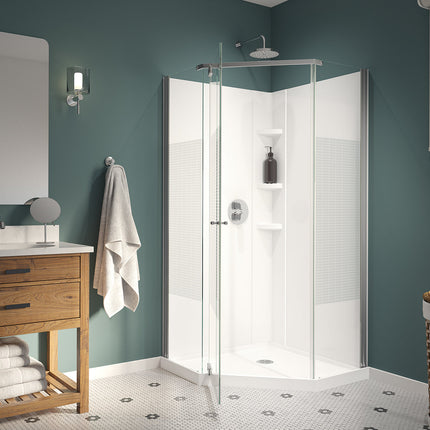 Maax Begonia Carbon 36 x 36 Polystyrene Center Drain Shower Kit in White with Carbon glass  in Chrome 300012-000-129-104 - Plumbing Market