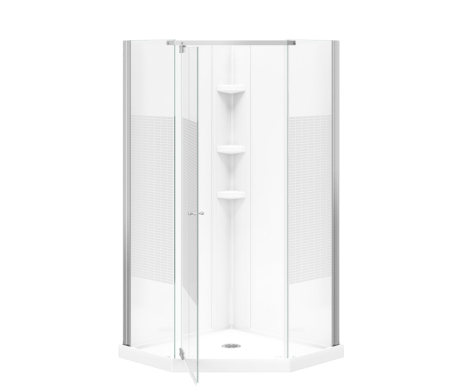 Maax Begonia Carbon 36 x 36 Polystyrene Center Drain Shower Kit in White with Carbon glass  in Chrome 300012-000-129-104 - Plumbing Market