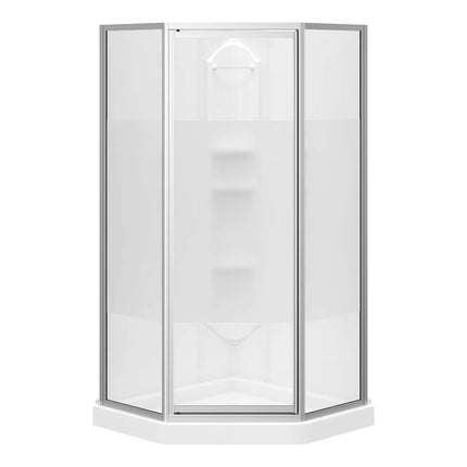 Maax Orchid 38 x 38 Polystyrene Center Drain Shower Kit in White with Centre Silk glass  in Chrome 300022-000-129-102 - Plumbing Market